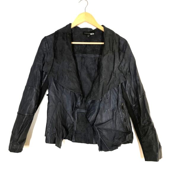 Slate And Willow Jacket Drape Moto Genuine Leather Navy XL - Picture 3 of 11
